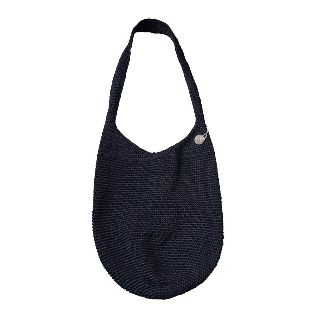 The Sak Iris Crocheted Hobo Bag Black Shoulder Purse Large 11x12 EUC Boho Hippie